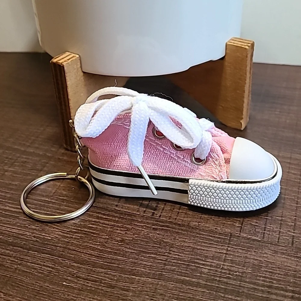Pink Canvas Sneaker Keychain Cute Mini Shoe Keyring Bag‎ Charm Accessory